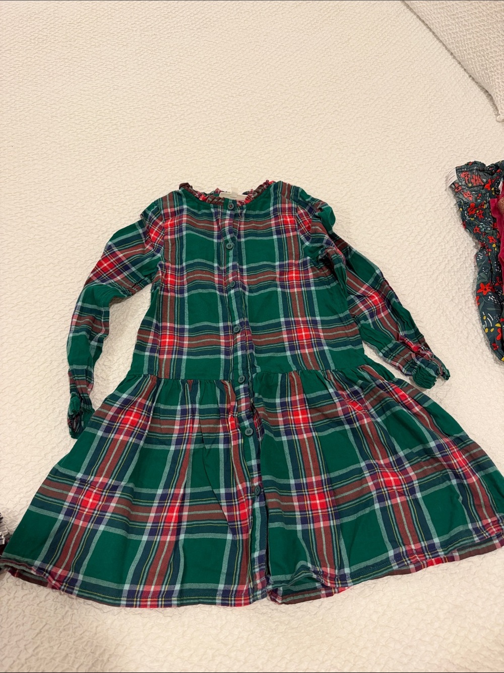 Boden Green and Red Plaid Button-Down Tiered Dress
